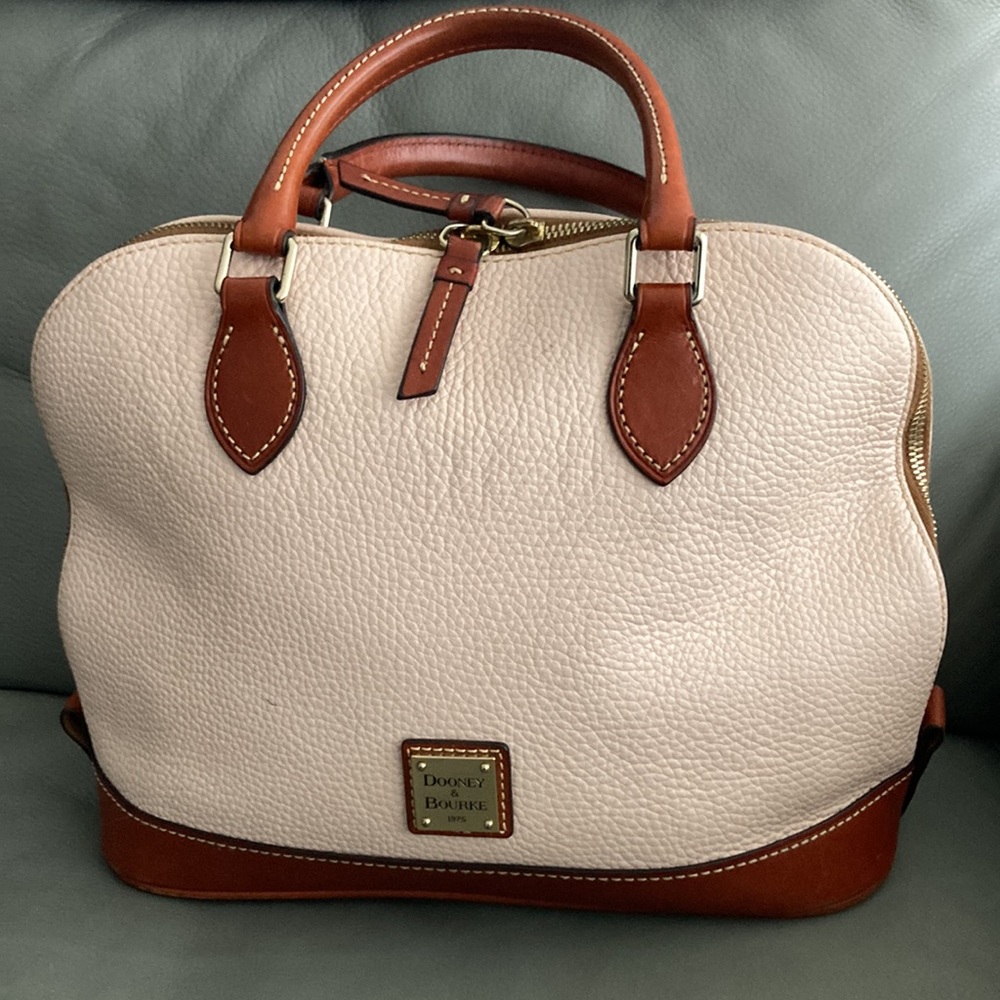 Dooney and Burke Blush Pink Pebbled Leather Zip Satchel Handbag.